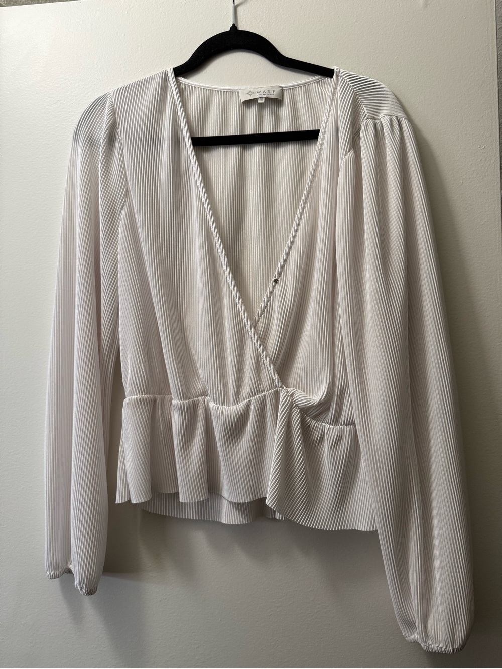 Wayf White Pinstripe Wrap-Front Peplum Blouse